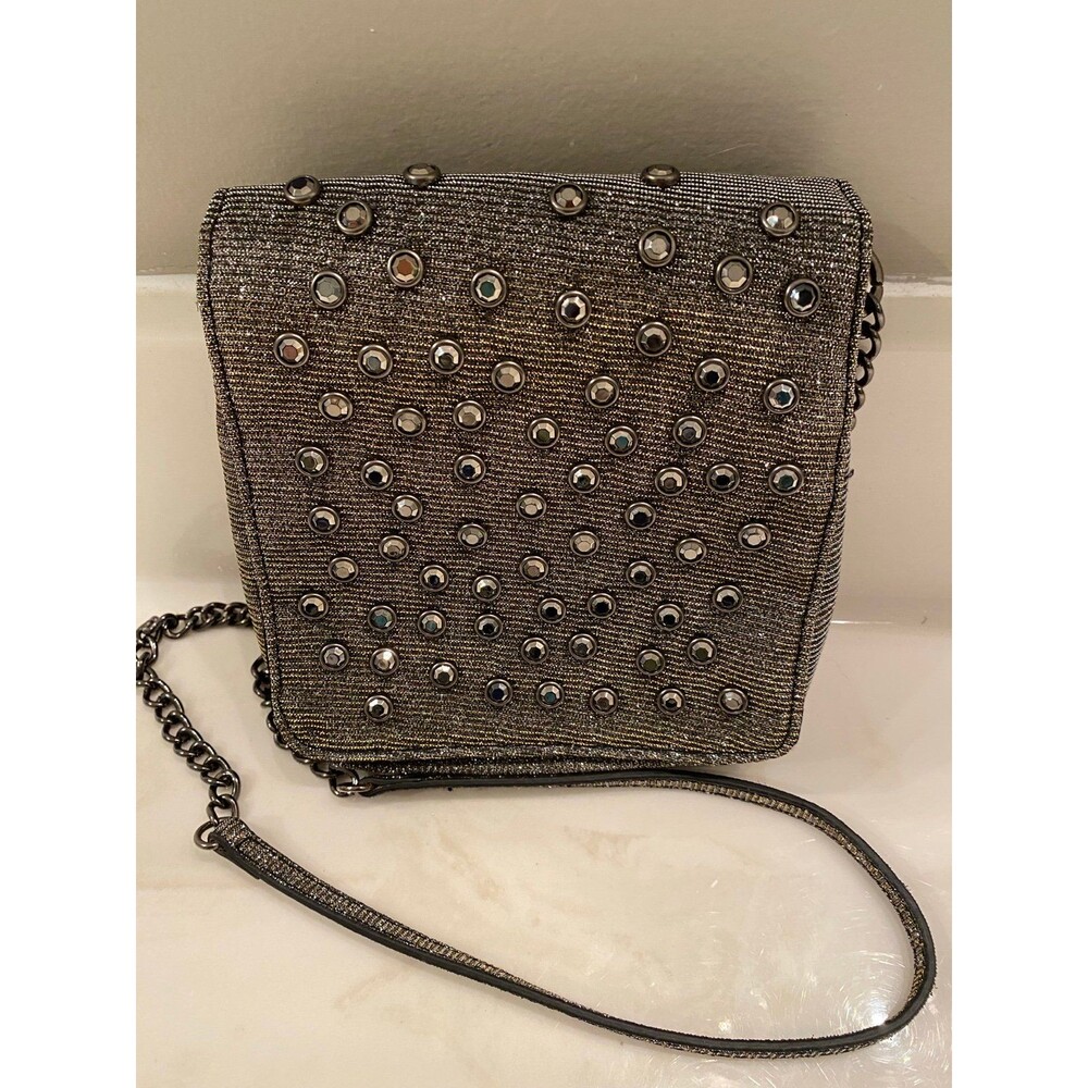 Metallic Studded Flap Crossbody Bag - Silver